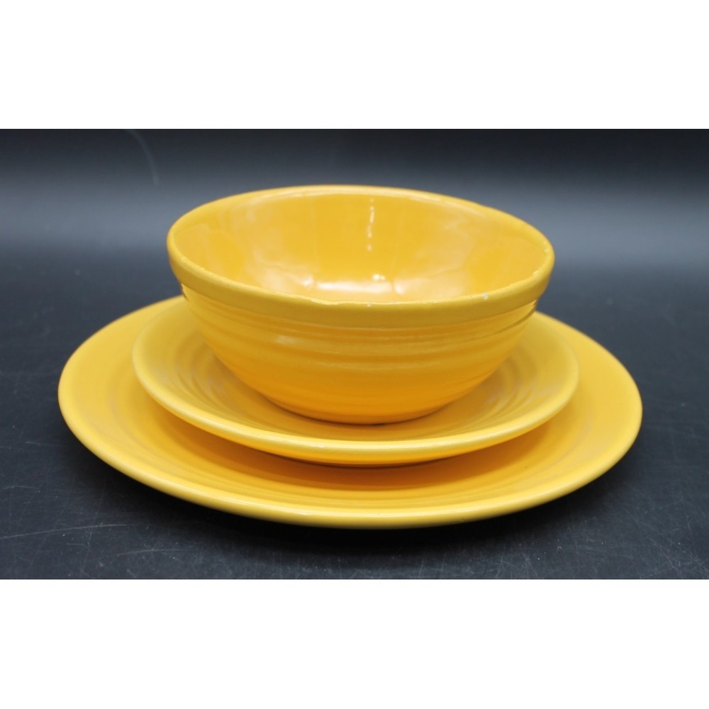 Vintage Bauer Pottery 3 Piece Place Setting Bowl Plate Saucer Yellow AS-IS